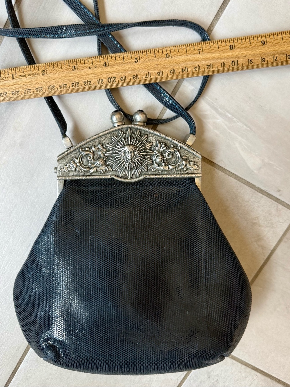 Moulin Rouge by James Culver Navy leather pewter jeweled crossbody shoulder blue - Picture 7 of 16